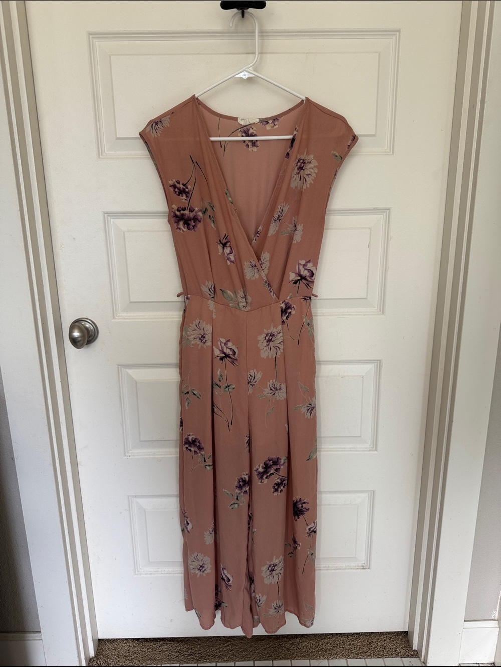 Floral V-Neck Peach Jumpsuit
